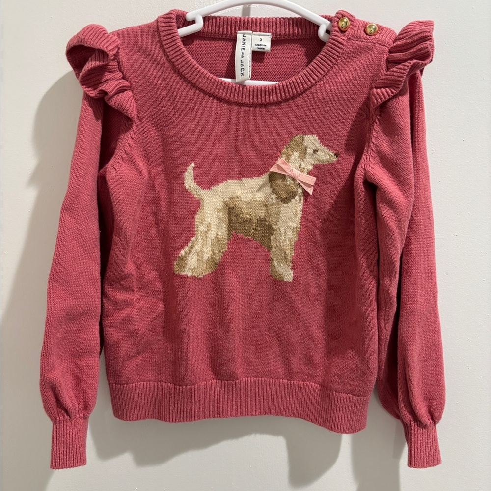 Janie and Jack Pink Sweater with Dog Design